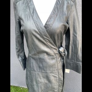 NWT DVF dark gray leather wrap dress Size 4